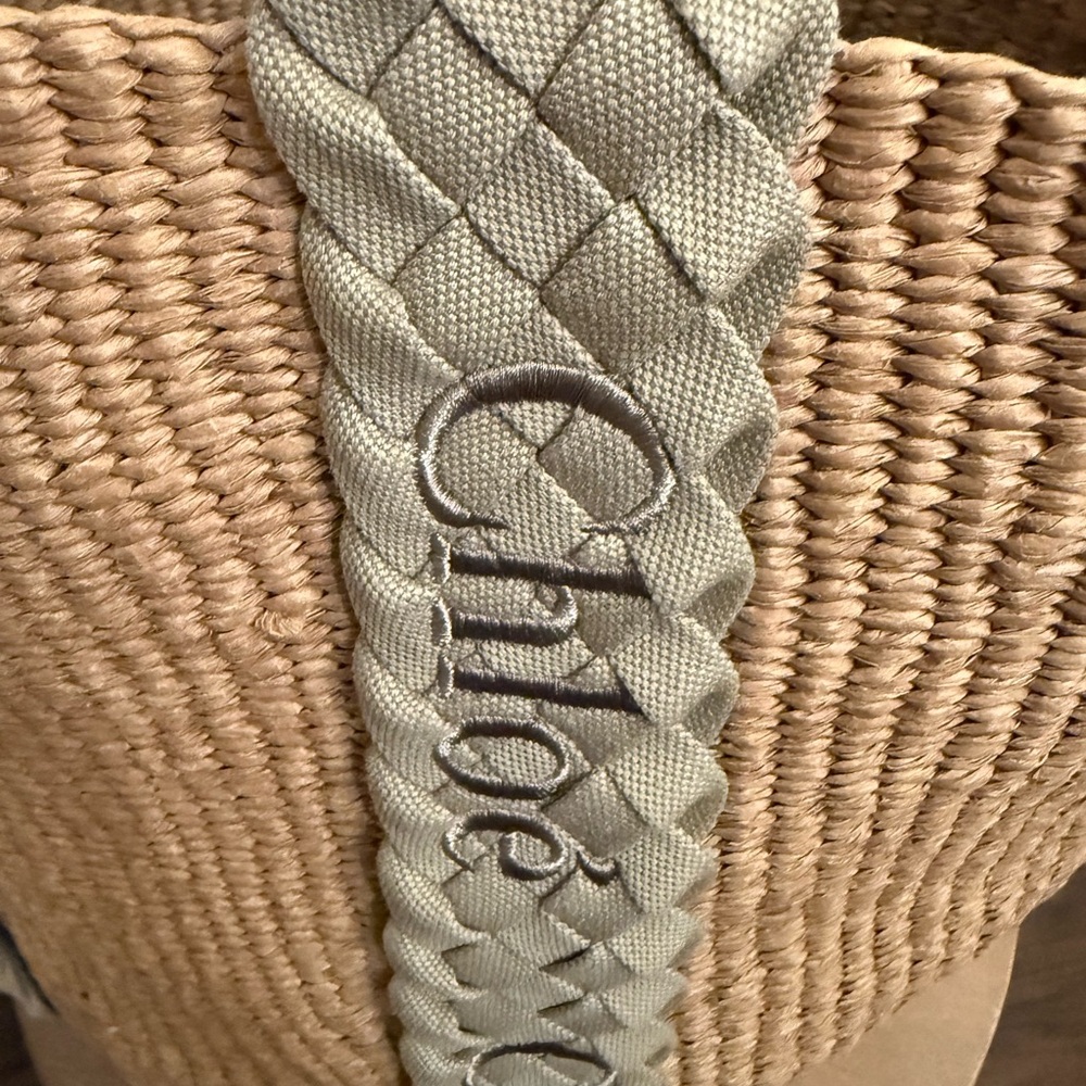 NWT Authentic Chloé Large Woody Braided Grey Raffia - Picture 8 of 11
